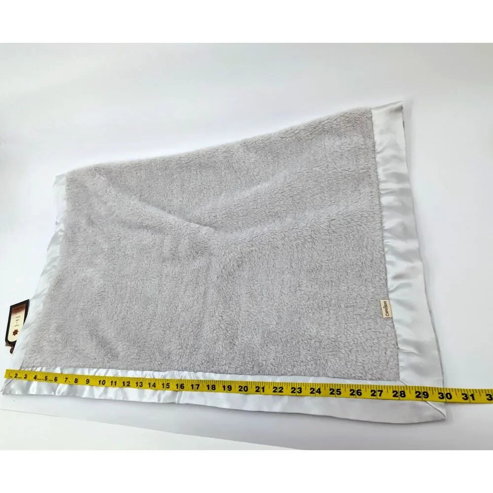 Baby Blanket Gray Plush Luxe Satin Trim Neutral Minimalist 30